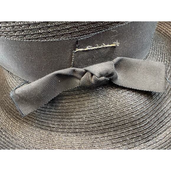 Vintage Union Made Black Tilt Cocktail Hat with Bow Original Hat Pin 8” Diameter main image 7